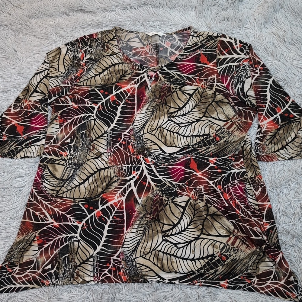 CJ Banks Shirt Womens 1X Multicolor Stretch Top Casual Comfort Blouse Autumn